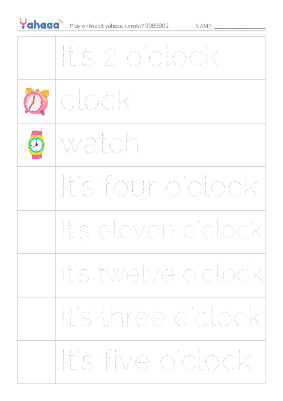 Picture and word rows worksheet for Time