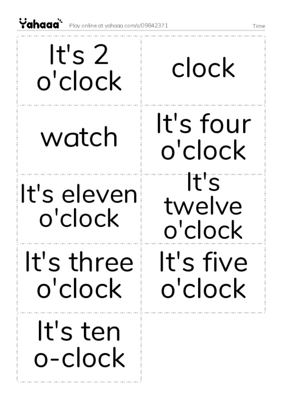 Word flashcards worksheet for Time