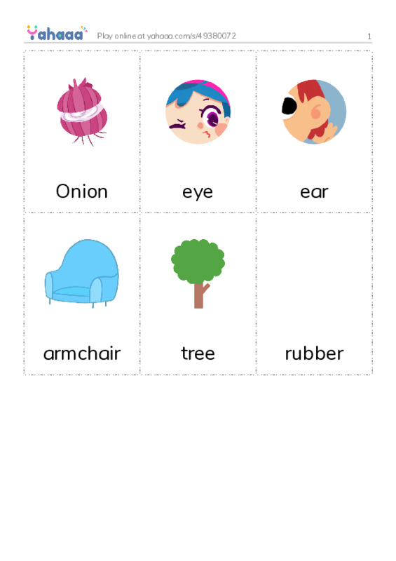 Picture flashcards worksheet for 1