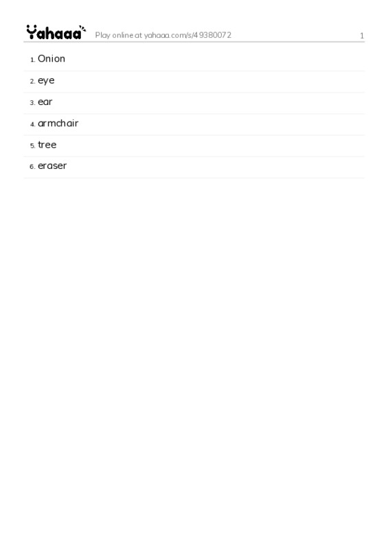 Word list with meanings worksheet for 1
