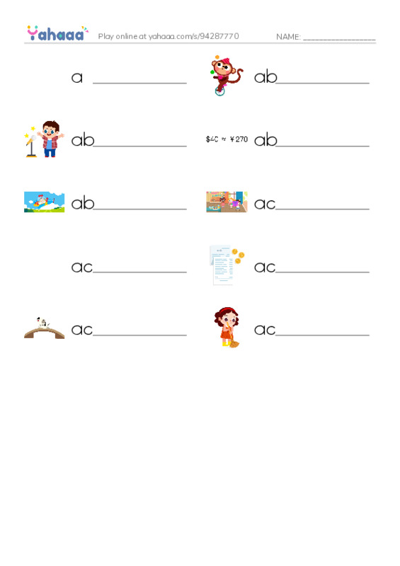 Write the word rows worksheet for 1000 Basic English Word Game A1