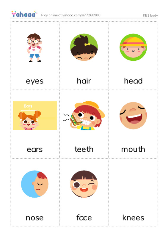 Picture flashcards worksheet for KB1 body