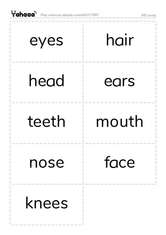 Word flashcards worksheet for KB1 body