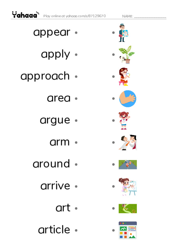 Draw a line to match worksheet for 1000 Basic English Word Game A6