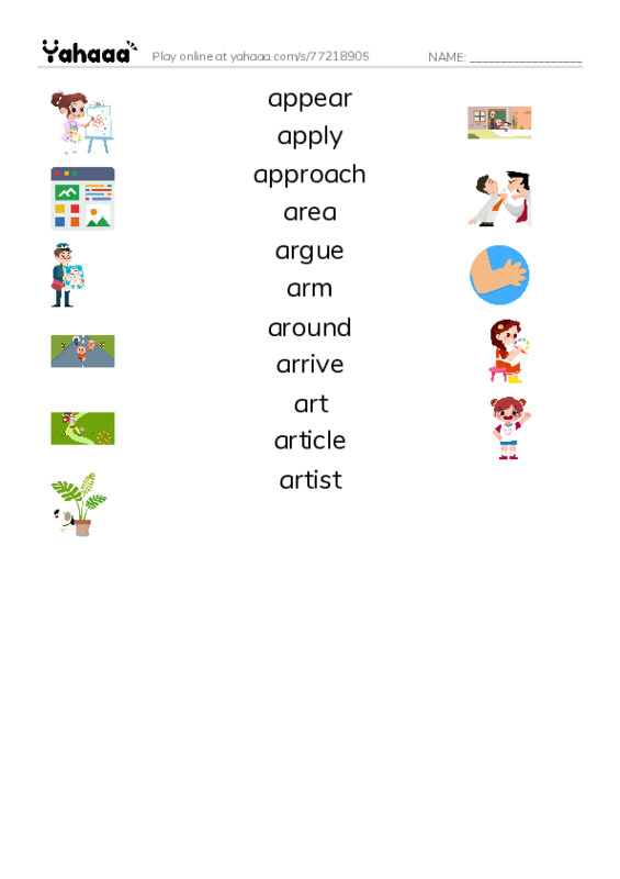 Match both sides worksheet for 1000 Basic English Word Game A6