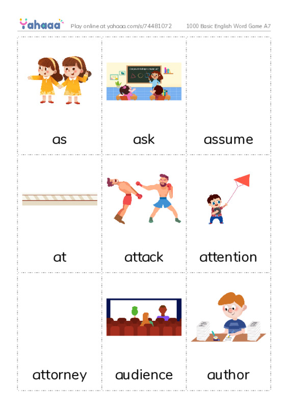 Picture flashcards worksheet for 1000 Basic English Word Game A7