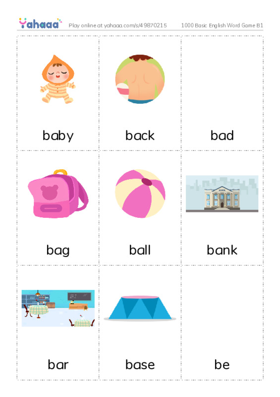 Picture flashcards worksheet for 1000 Basic English Word Game B1