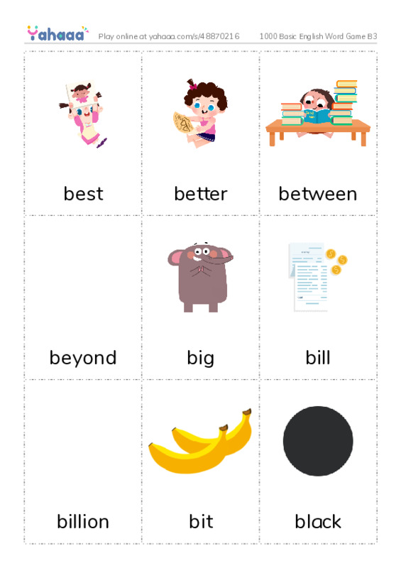 Picture flashcards worksheet for 1000 Basic English Word Game B3