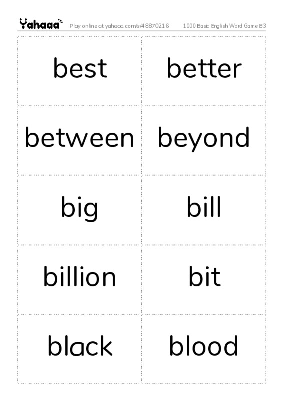 Word flashcards worksheet for 1000 Basic English Word Game B3