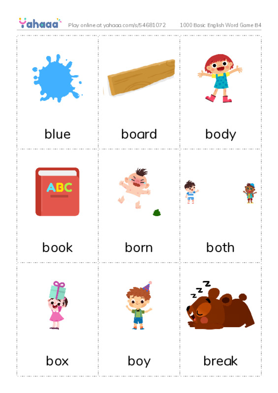 Picture flashcards worksheet for 1000 Basic English Word Game B4