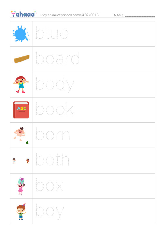 Picture and word rows worksheet for 1000 Basic English Word Game B4