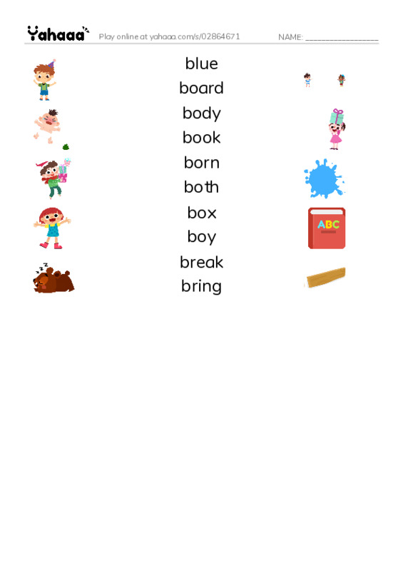Match both sides worksheet for 1000 Basic English Word Game B4