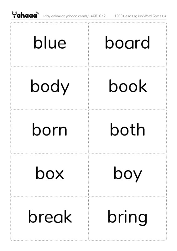 Word flashcards worksheet for 1000 Basic English Word Game B4