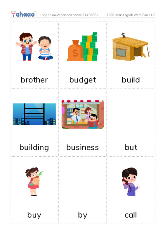 Picture flashcards worksheet for 1000 Basic English Word Game B6