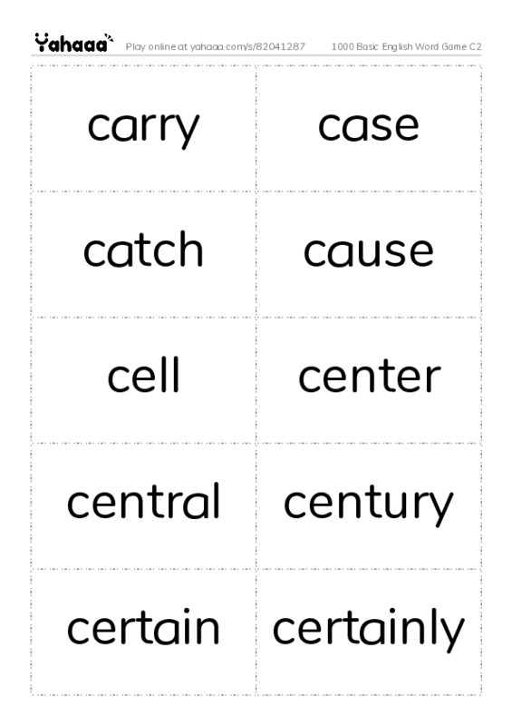 Word flashcards worksheet for 1000 Basic English Word Game C2