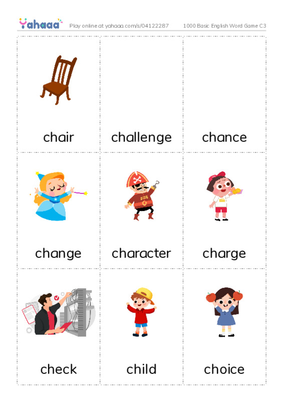 Picture flashcards worksheet for 1000 Basic English Word Game C3