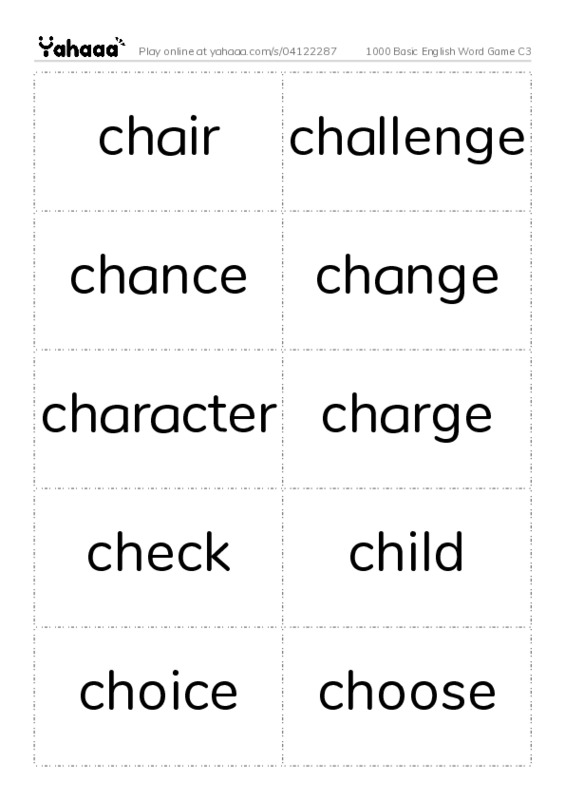 Word flashcards worksheet for 1000 Basic English Word Game C3