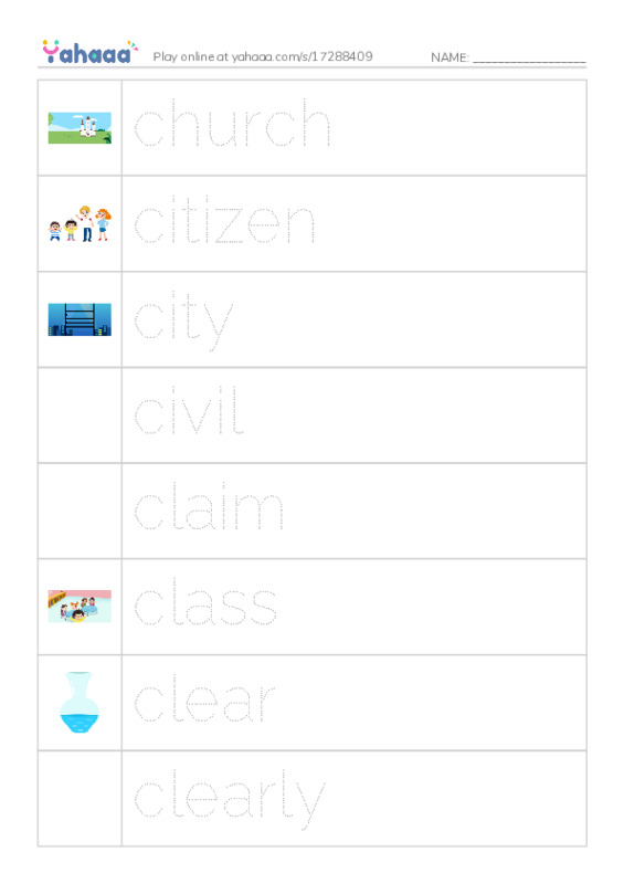 Picture and word rows worksheet for 1000 Basic English Word Game C4