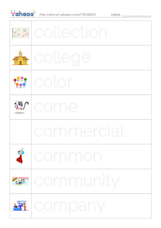 Picture and word rows worksheet for 1000 Basic English Word Game C5