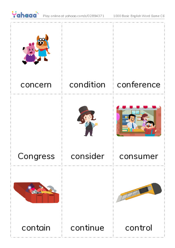 Picture flashcards worksheet for 1000 Basic English Word Game C6