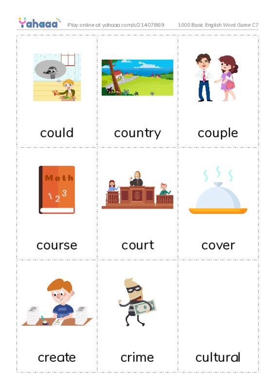 Picture flashcards worksheet for 1000 Basic English Word Game C7