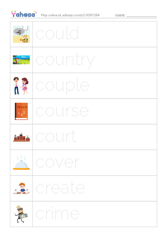 Picture and word rows worksheet for 1000 Basic English Word Game C7