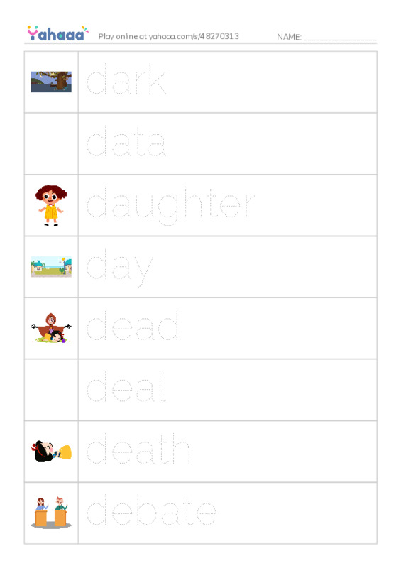 Picture and word rows worksheet for 1000 Basic English Word Game D1