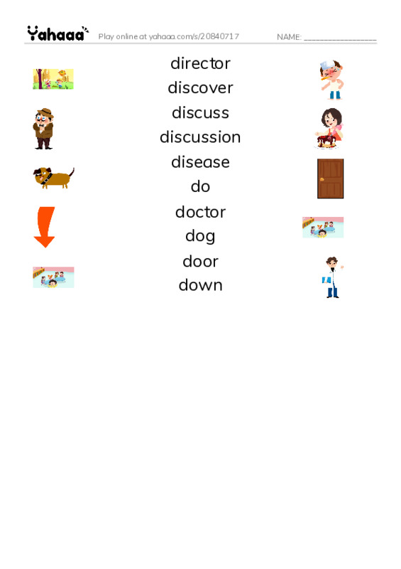 Match both sides worksheet for 1000 Basic English Word Game C7
