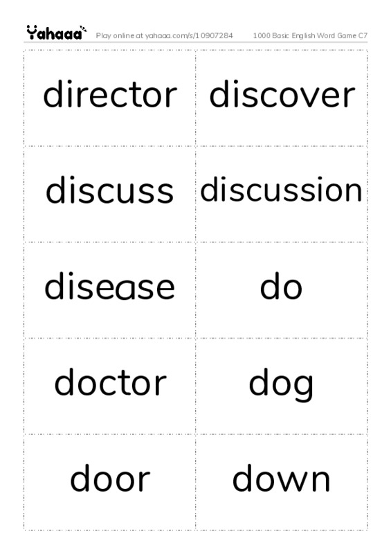 Word flashcards worksheet for 1000 Basic English Word Game C7