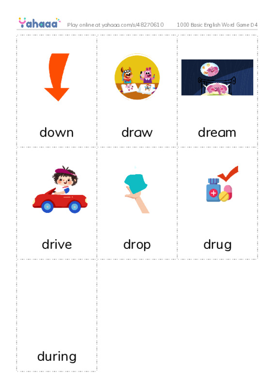 Picture flashcards worksheet for 1000 Basic English Word Game D4