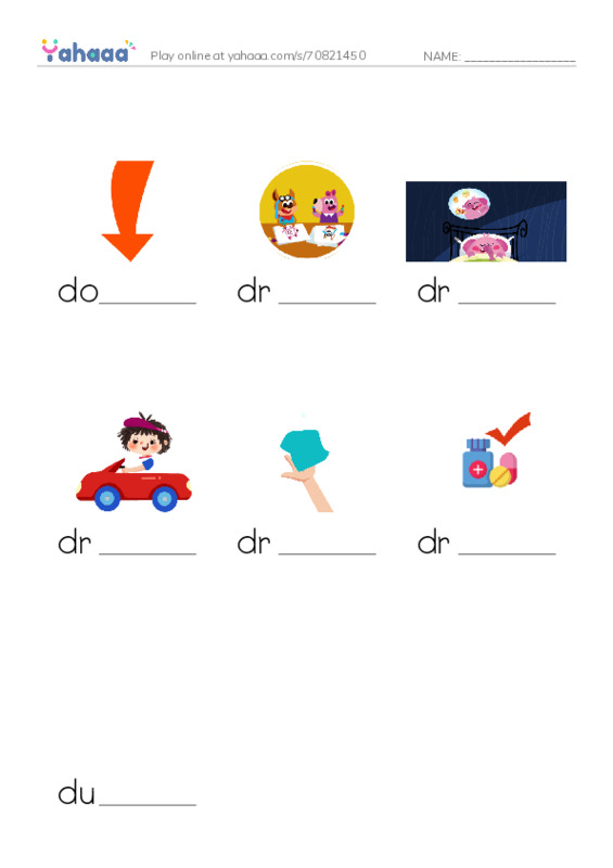 Finish the word worksheet for 1000 Basic English Word Game D4