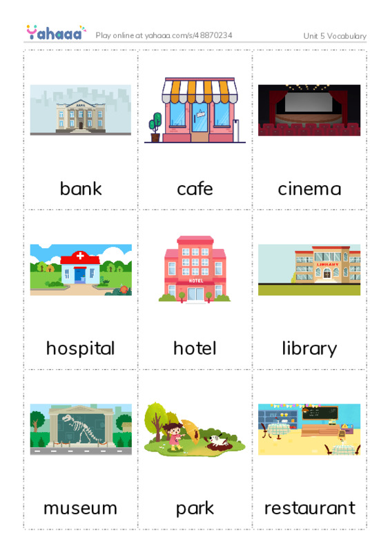 Picture flashcards worksheet for Unit 5 Vocabulary