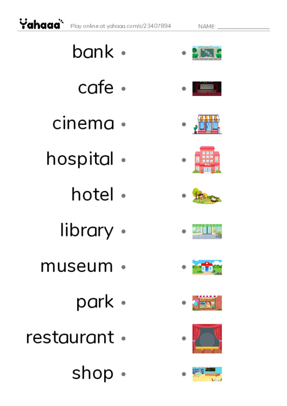 Draw a line to match worksheet for Unit 5 Vocabulary