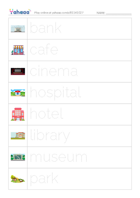 Picture and word rows worksheet for Unit 5 Vocabulary
