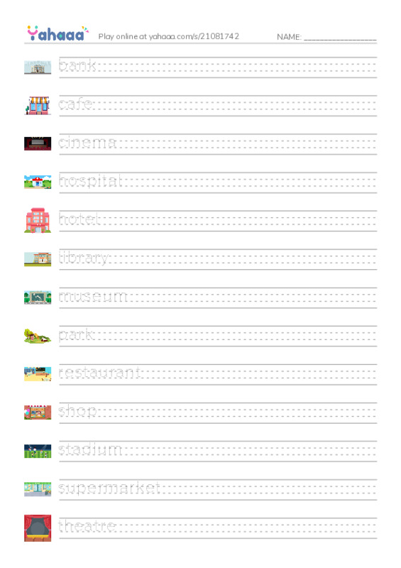 Handwriting lines worksheet for Unit 5 Vocabulary