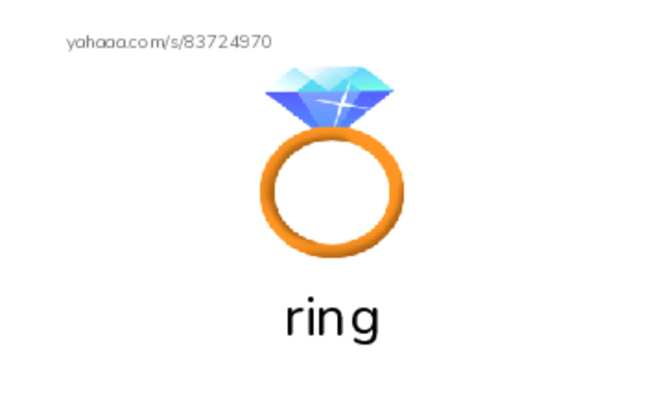 Index cards with pictures worksheet for ring, hug, kiss and 4 more