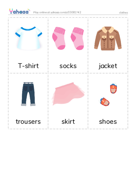 Picture flashcards worksheet for clothes