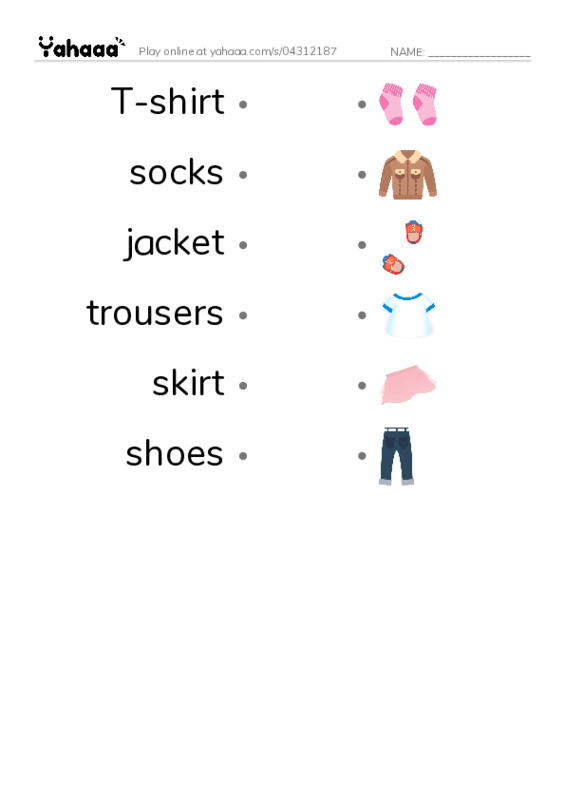 Draw a line to match worksheet for clothes