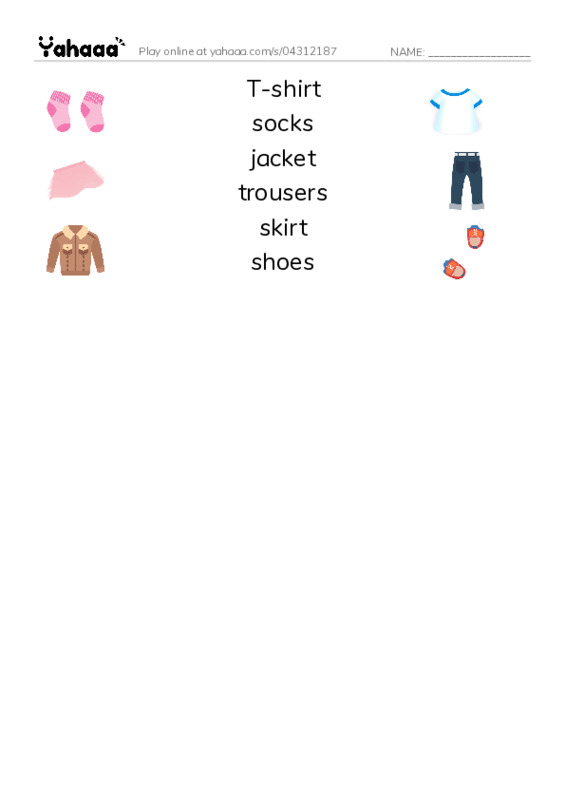 Match both sides worksheet for clothes