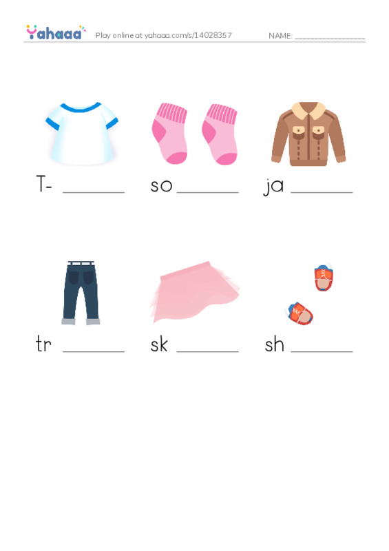 Finish the word worksheet for clothes