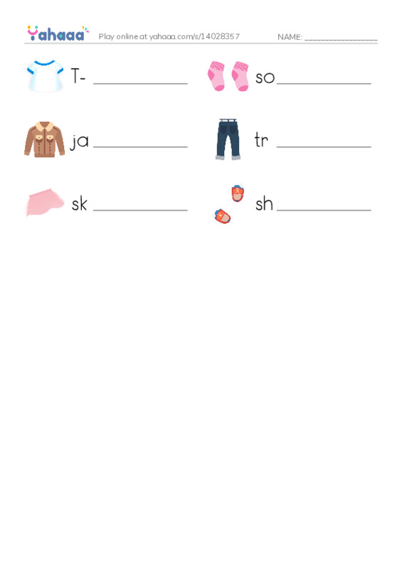 Write the word rows worksheet for clothes