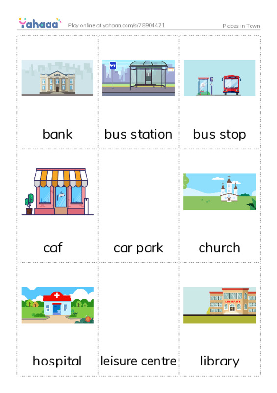 Picture flashcards worksheet for Places in Town