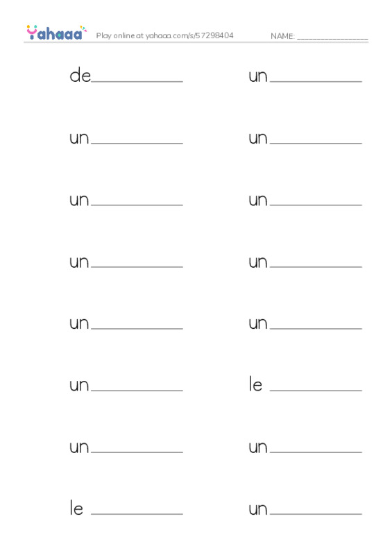 Write the word rows worksheet for les vêtements