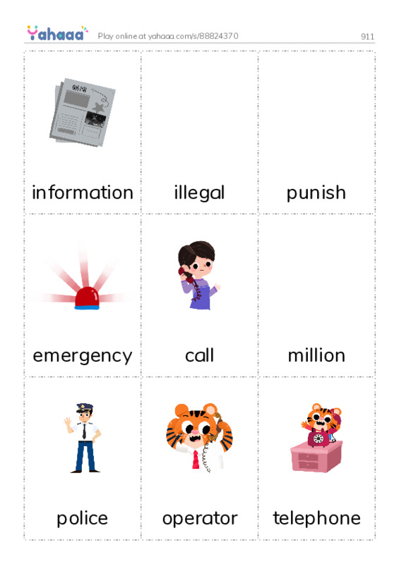 Picture flashcards worksheet for 911