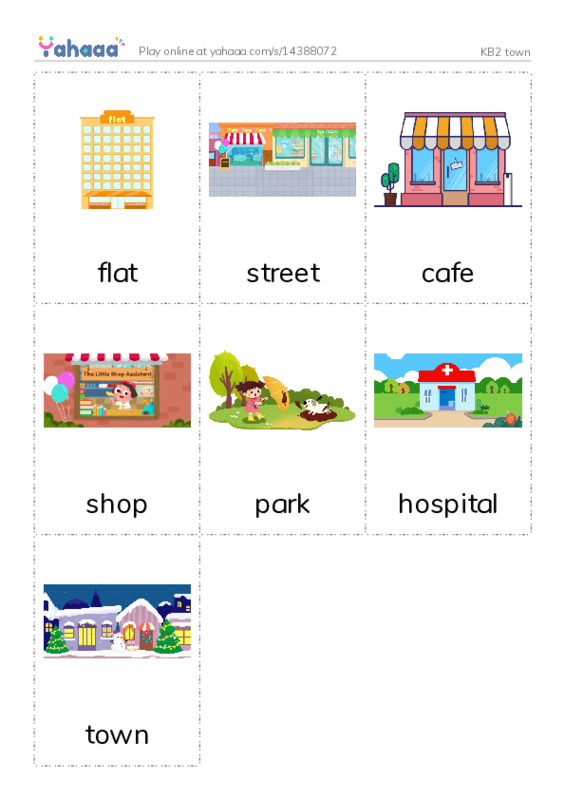 Picture flashcards worksheet for KB2 town