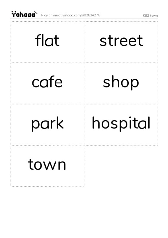 Word flashcards worksheet for KB2 town