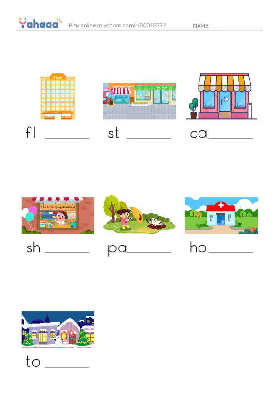 Finish the word worksheet for KB2 town