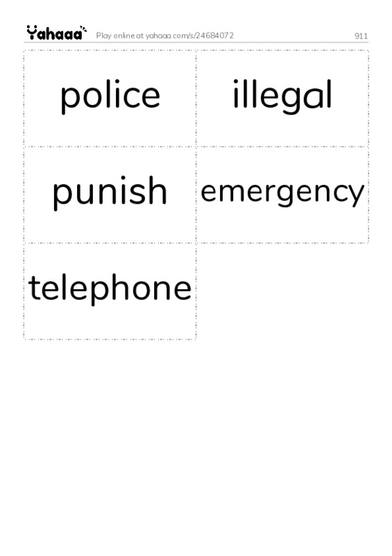 Word flashcards worksheet for 911