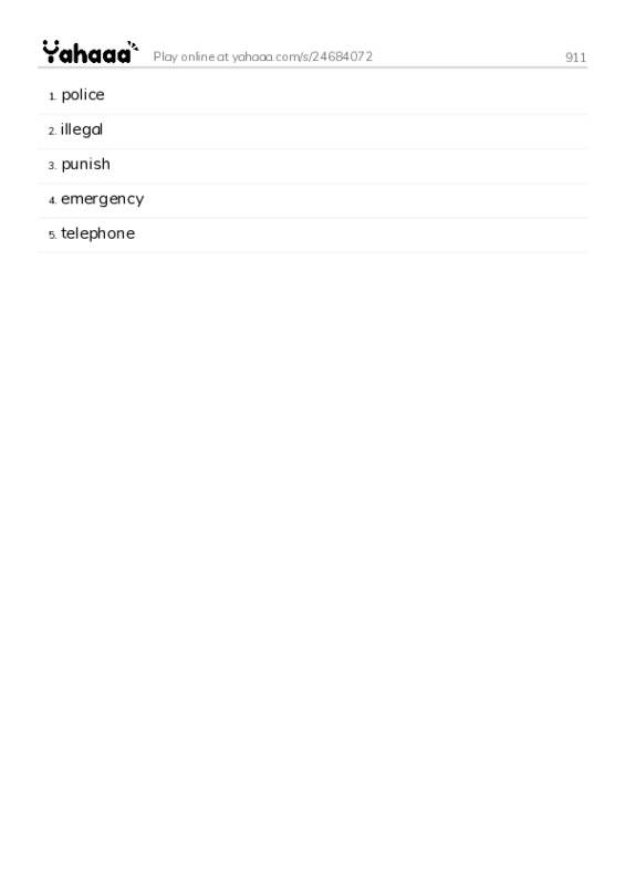Word list with meanings worksheet for 911