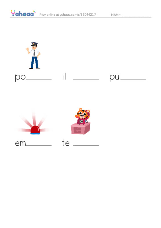 Finish the word worksheet for 911
